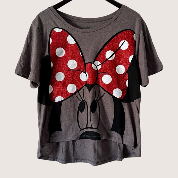 Disney Tops - Disney Gray Tee with Sparkling Red Polka Dot Minnie Bow
